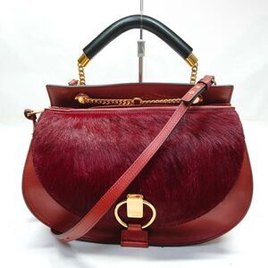 Auth Chloe Burgundy Leather Pony Goldie 2way Top Handle Crossbody Satchel